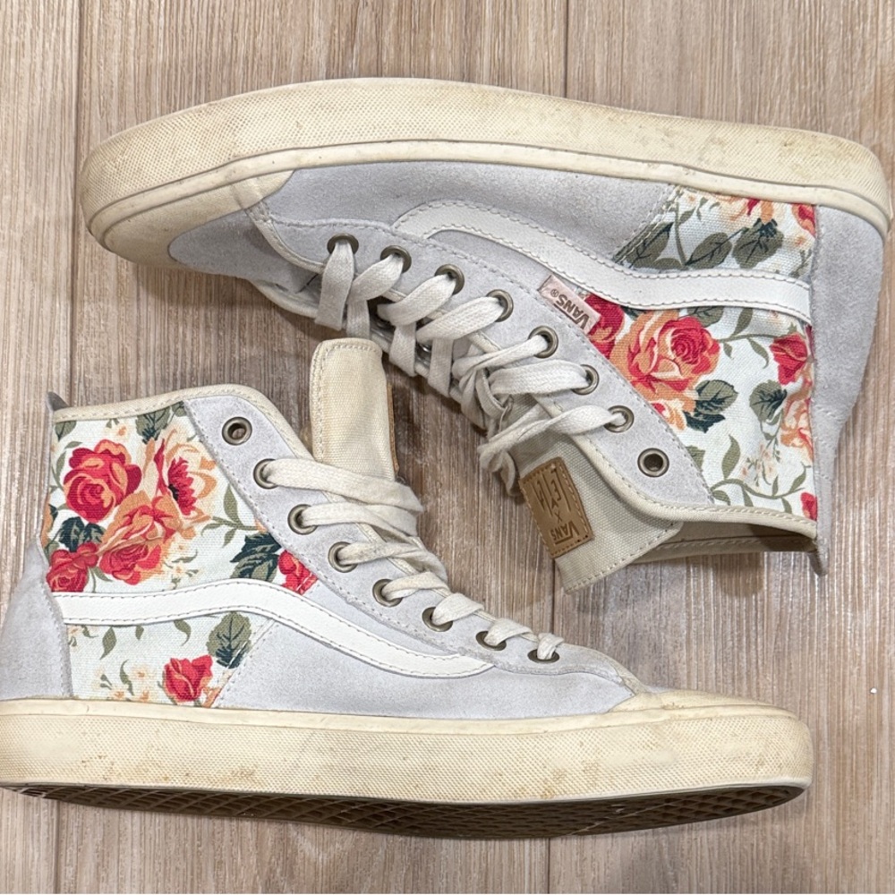 Vans High Top Sneakers White with Red & Green Floral Print